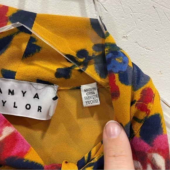 Tanya Taylor Adrienne Kimono Floral Silk Top Blouse in Marigold Cold Shoulder 2 - Picture 9 of 14